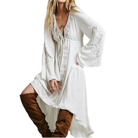 long sleeve white dress boho